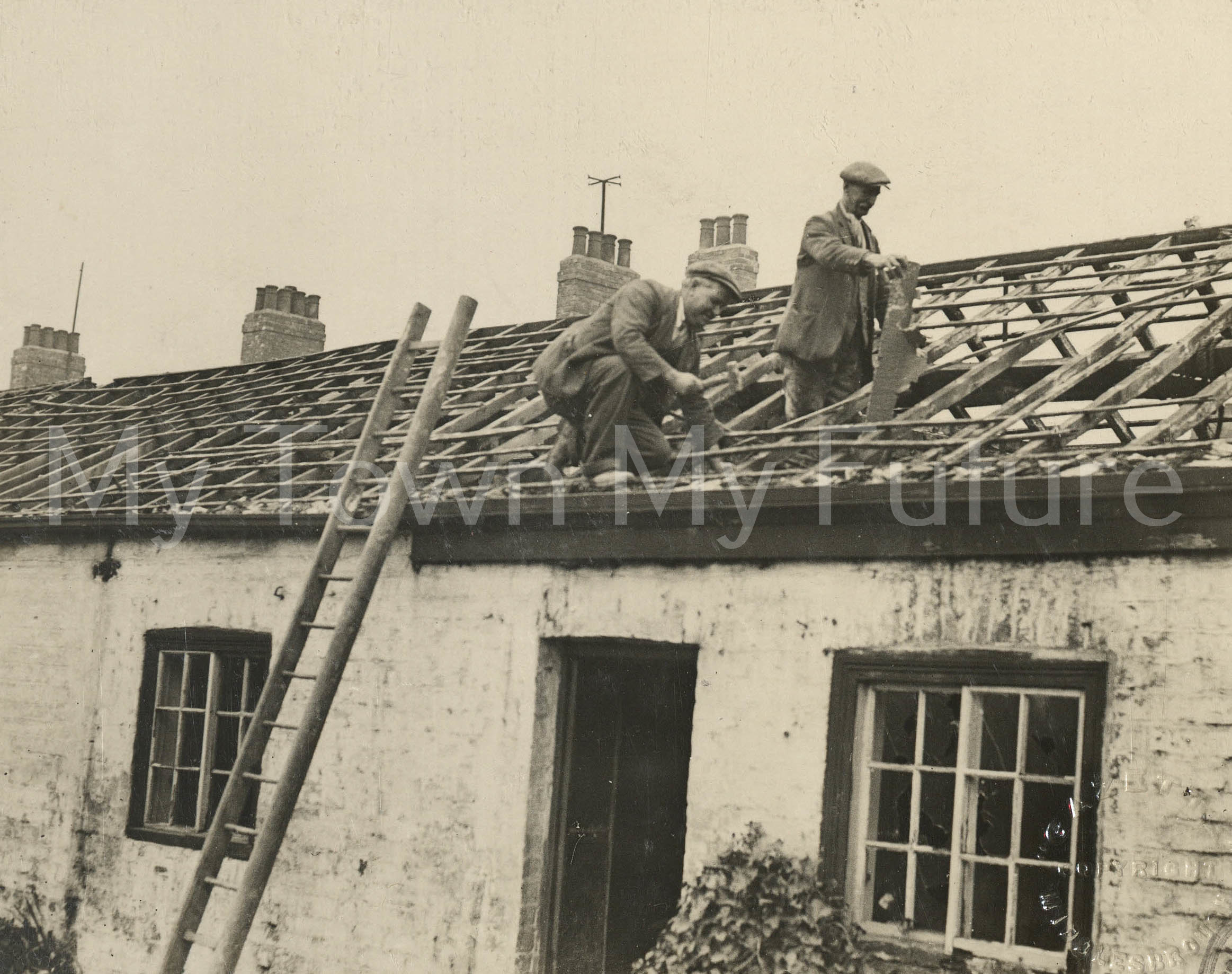 Demolition of old cottages. St Barnabas Road (1935)