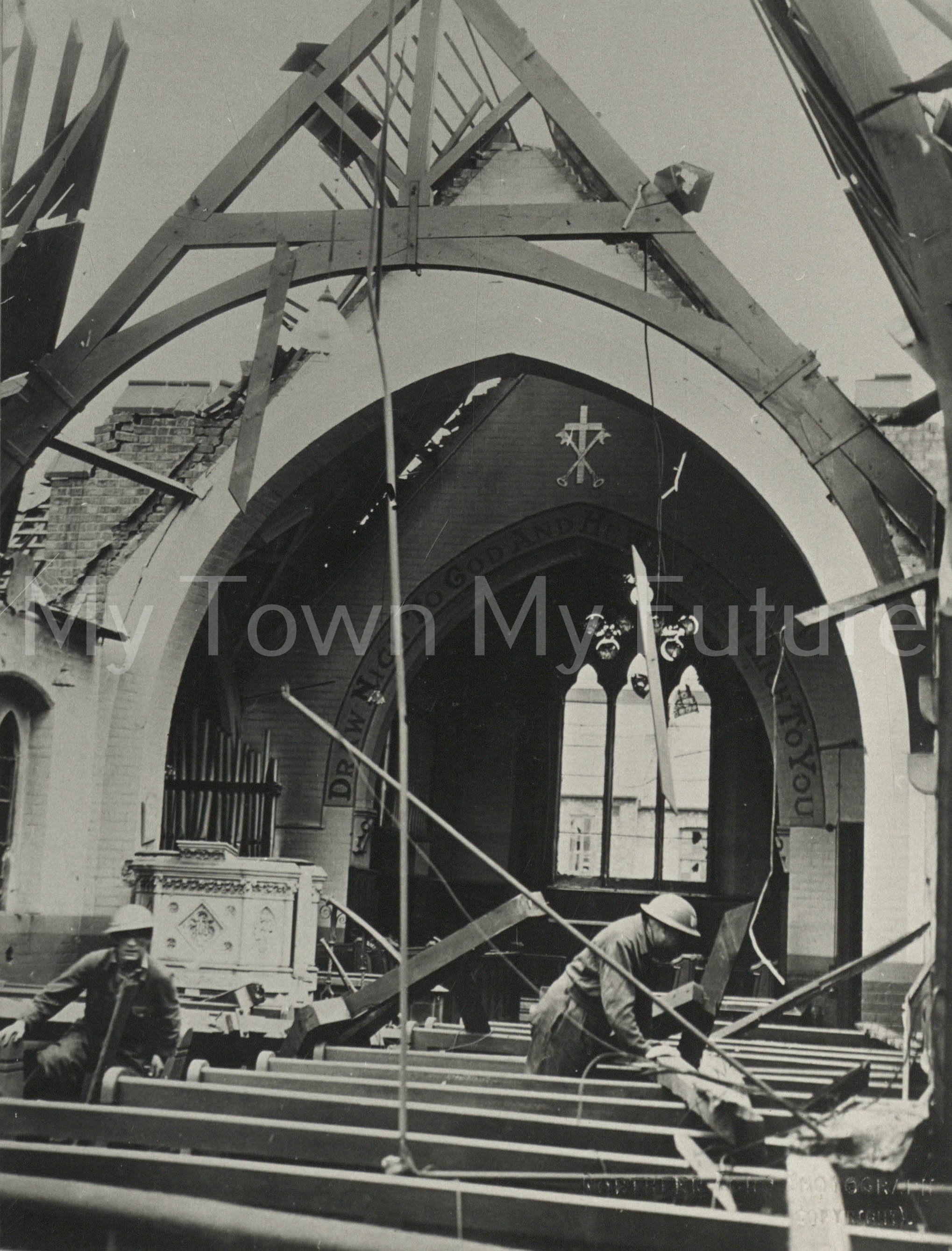 St Peter's Church - After Air Raid, 1940, Northern Echo Newspaper